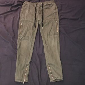 Olive Green Slim Taper Zipper Pants